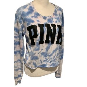 PINK Victoria's Secret Sky Blue/Pink Tie-Dye Long Sleeve Tee Size S
